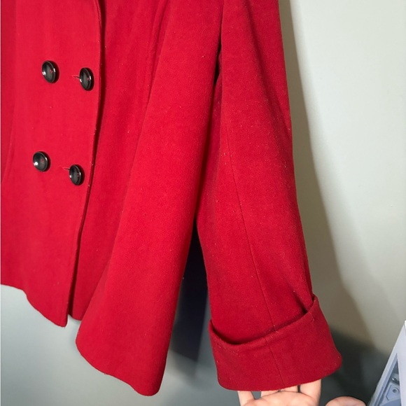 Laura size 16, cherry red wool/cashmere blend thick jacket with black lining - Picture 7 of 8